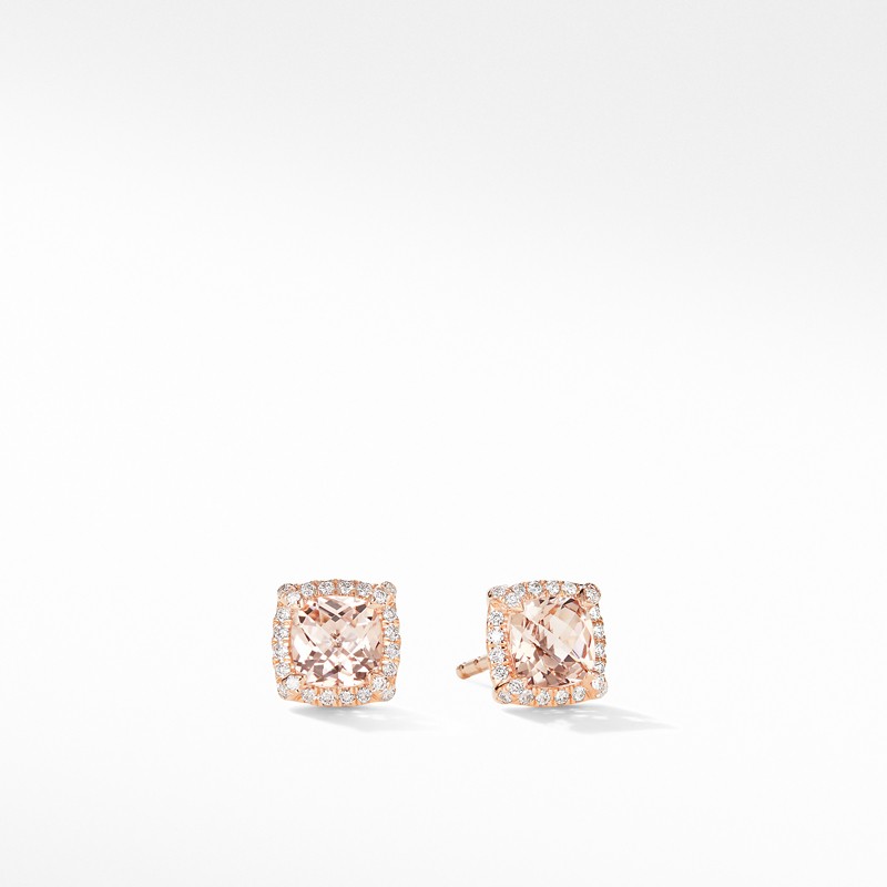 Petite Chatelaine® Pavé Bezel Stud Earrings in 18K Rose Gold with Morganite
