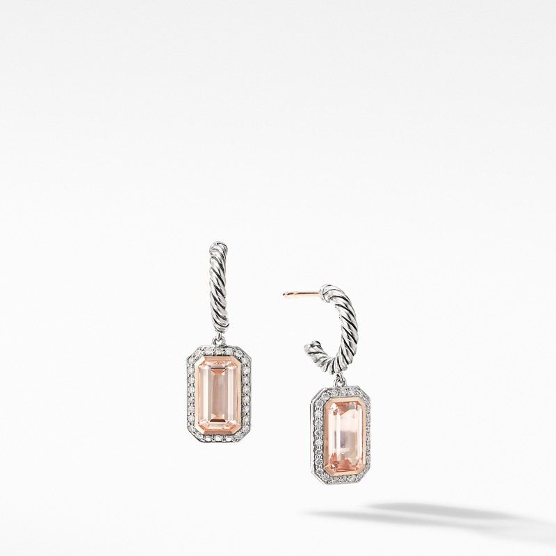 Novella Drop Earrings with Morganite, Pavé Diamonds and 18K Rose Gold