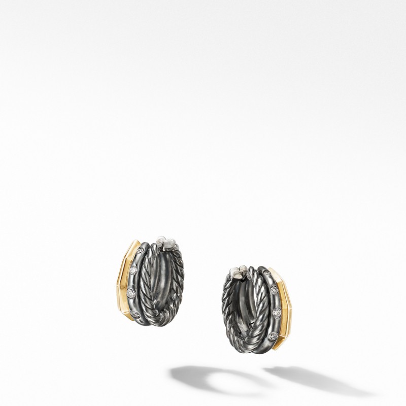 Stax Huggie Hoop Earrings in Blackened Silver with Diamonds