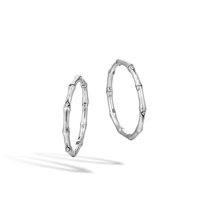 Bamboo Silver Medium Hoop Earrings