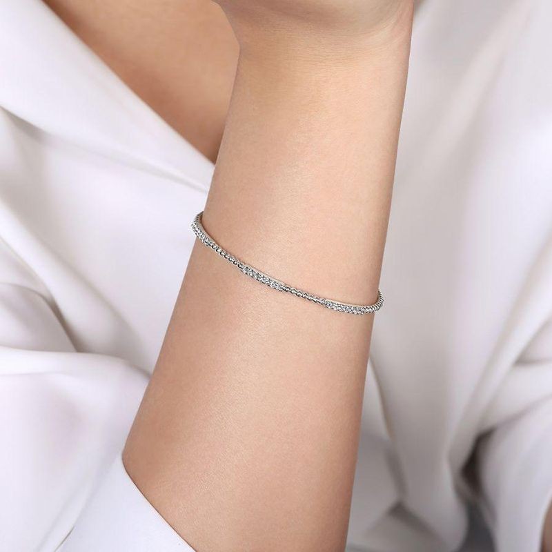 White Gold Bujukan Bead Cuff Bracelet with Diamond Pave Stations