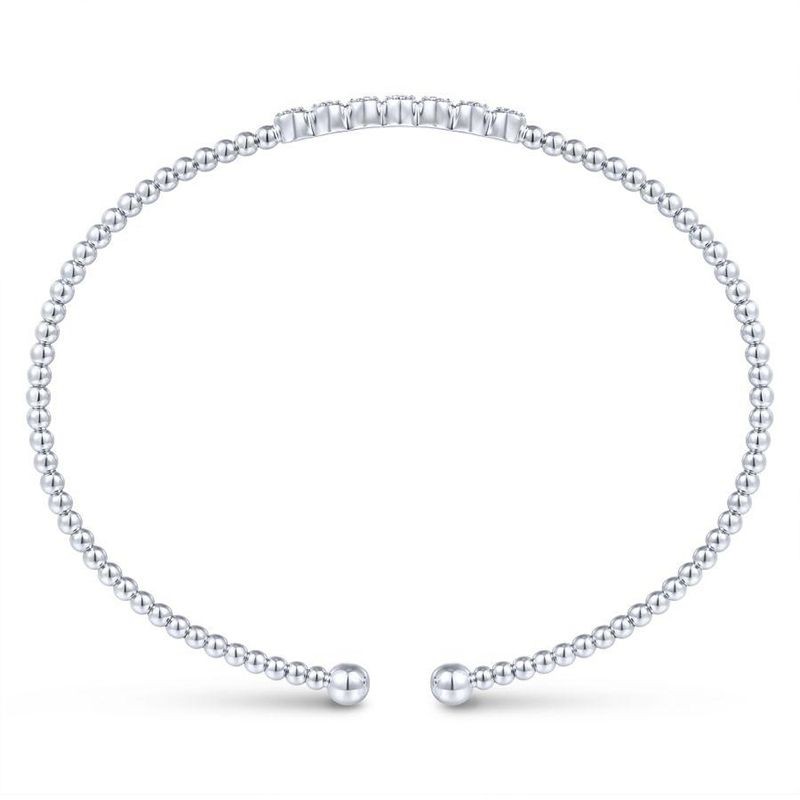 White Gold Bujukan Bead Cuff Bracelet with Cluster Diamond Stations