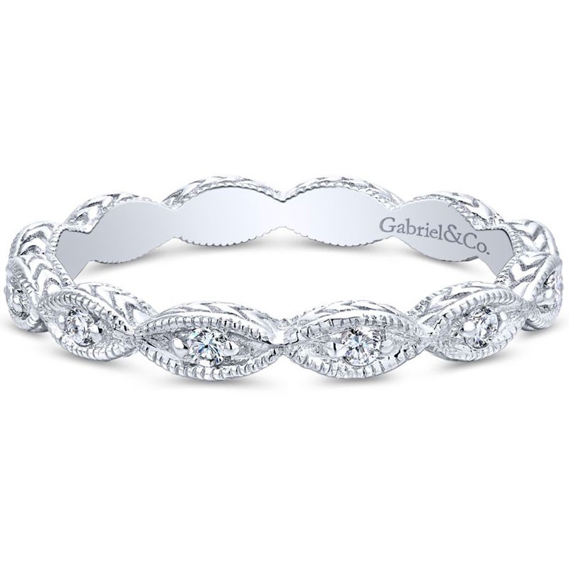 14k White Gold Milgrain Marquis Wedding Band