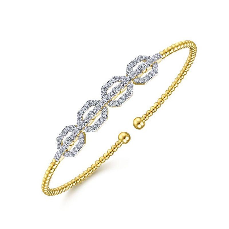 Yellow Gold Bujukan Bead Cuff Bracelet with Diamond Pave Links