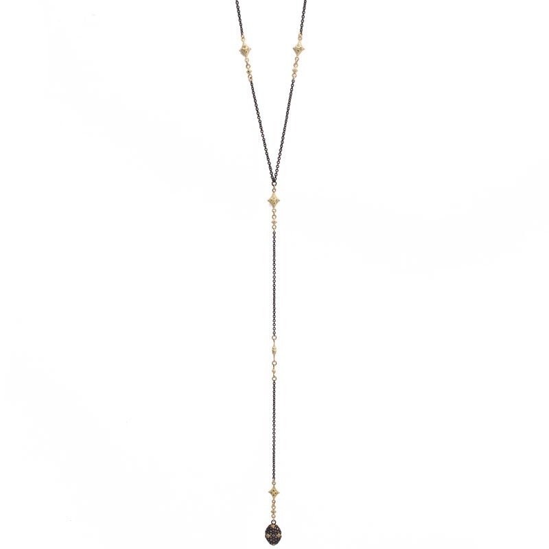Blackened Sterling Silver and Yellow Gold Long Lariat Y Necklace  