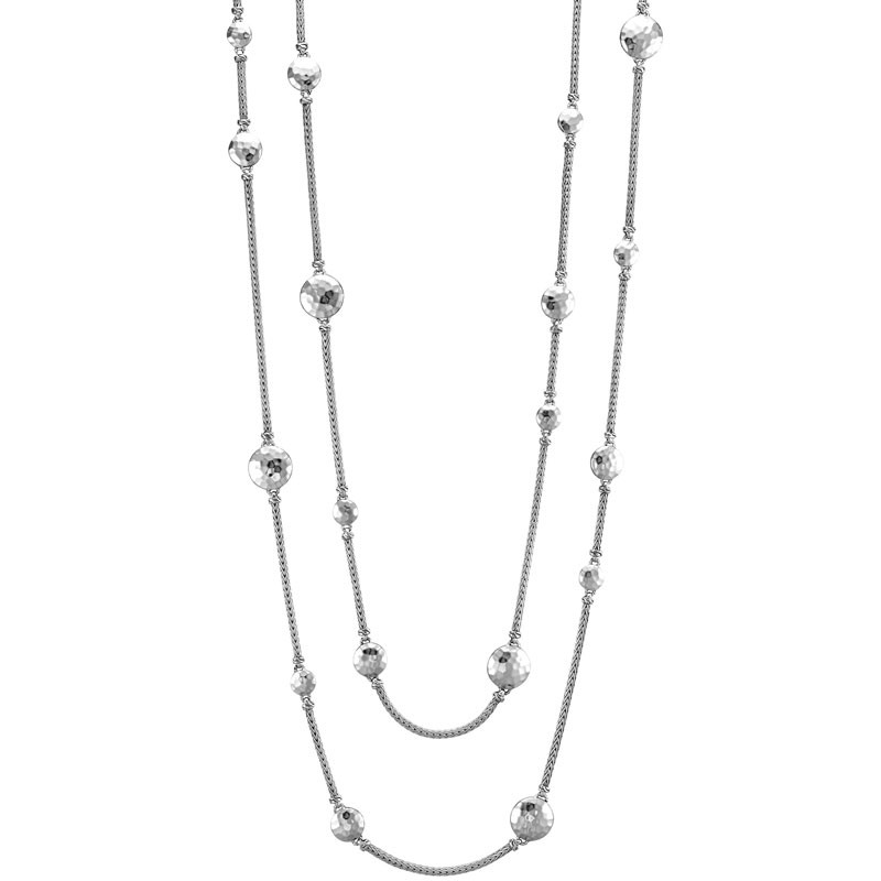 Sterling Silver Palu Hammered Disc Long Station Necklace