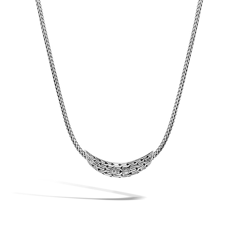 Classic Chain Arch Silver Necklace with Black Sapphire and Black Spinel