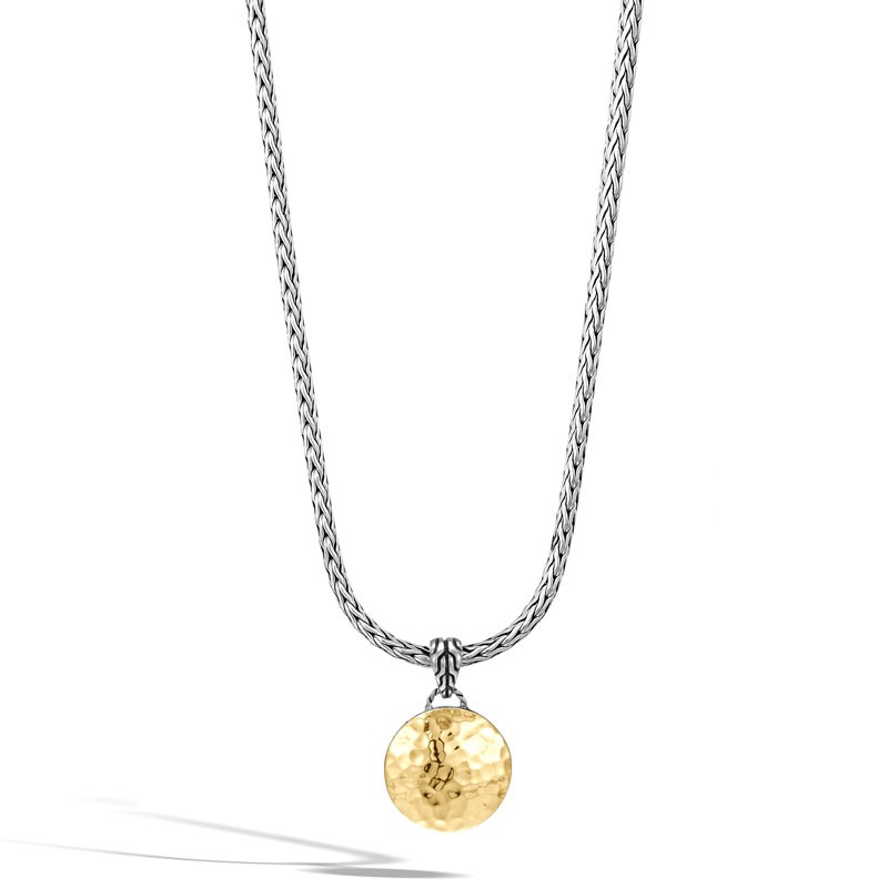 Sterling Silver and 18k Yellow Gold Palu Hammered Disc Pendant