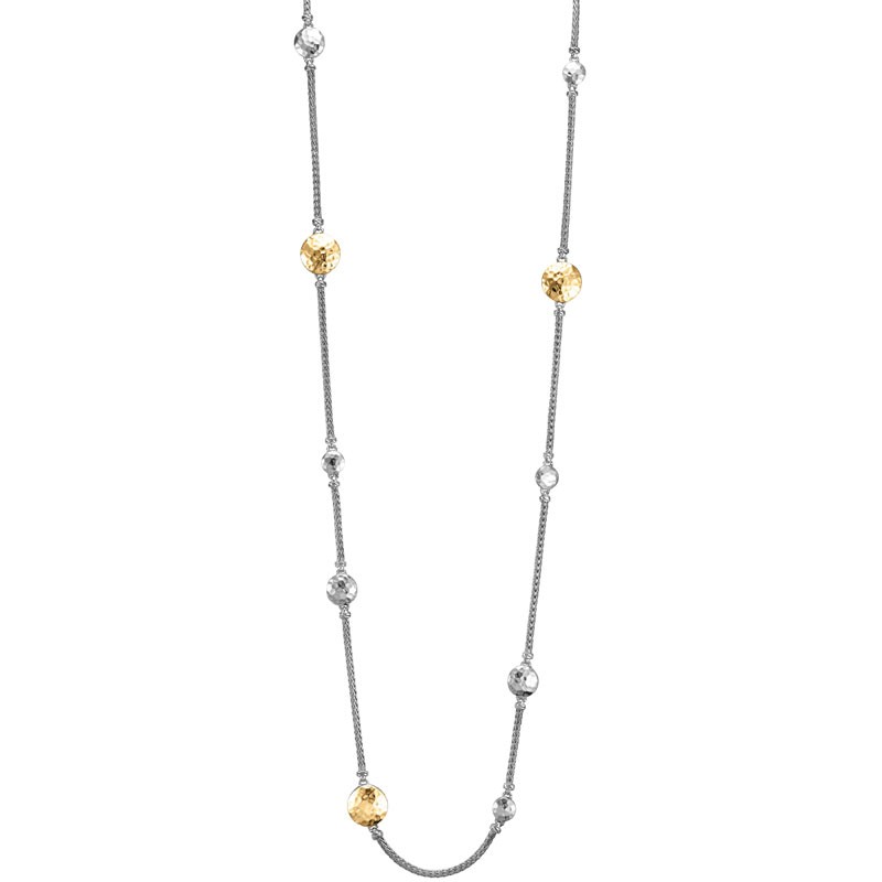 Sterling Silver and 18k Yellow Gold Palu Hammered Disc Long Necklace