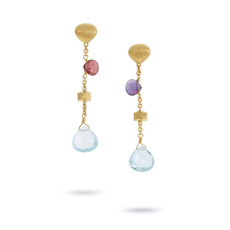 18k Yellow Gold with Mixed Stone Drop Earrings