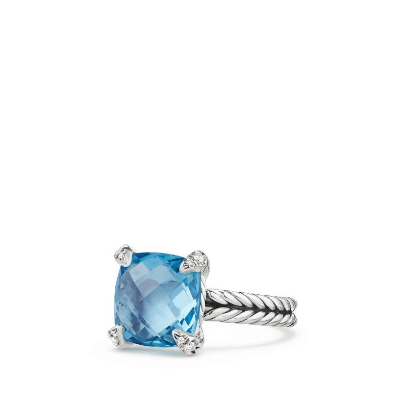 Chatelaine® Ring with Blue Topaz and Diamonds, 11mm