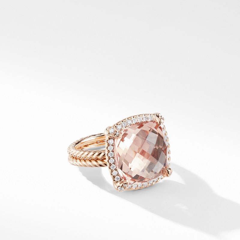 Chatelaine Pavé Bezel Ring in 18K Rose Gold with Morganite
