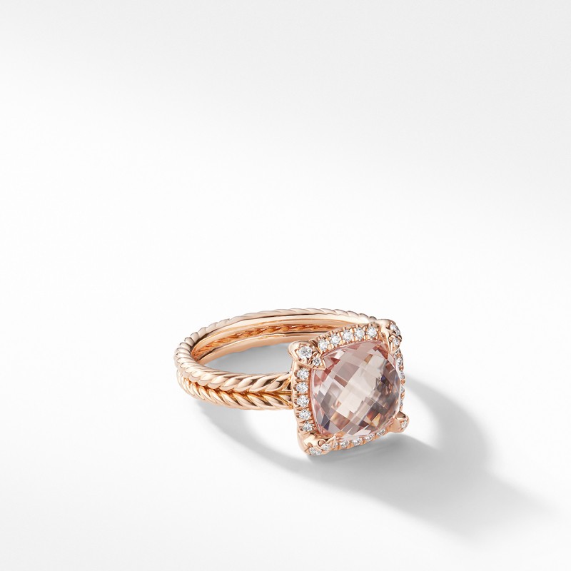 Chatelaine Pavé Bezel Ring in 18K Rose Gold with Morganite