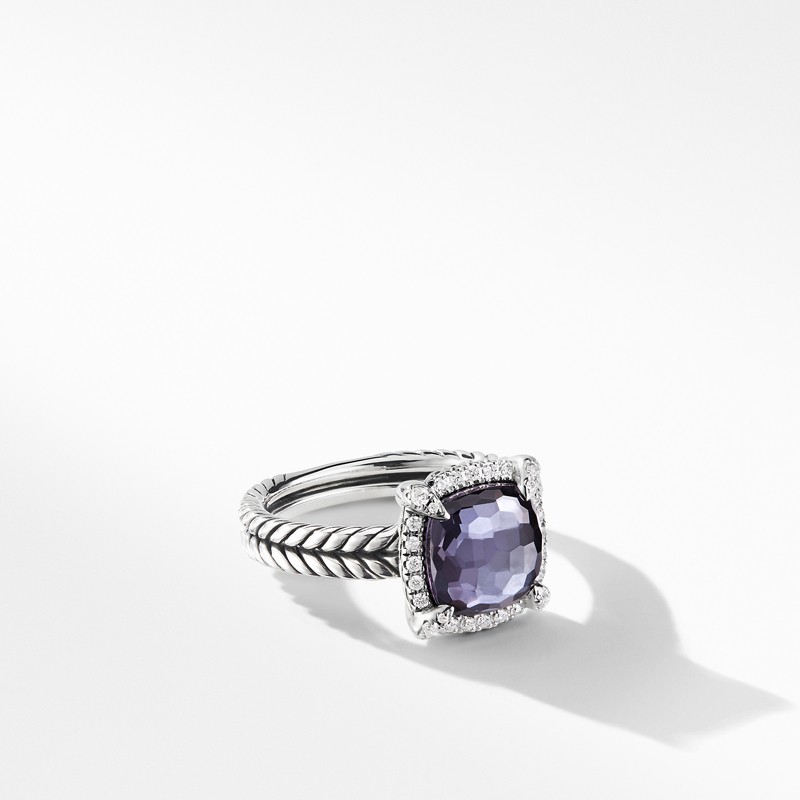 Chatelaine® Pave Bezel Ring with Black Orchid and Diamonds mm