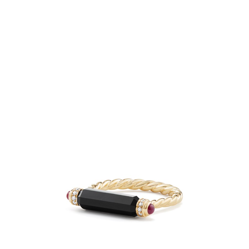 Barrels Ring with Black Onyx Rubies and Diamonds in 18K Gold