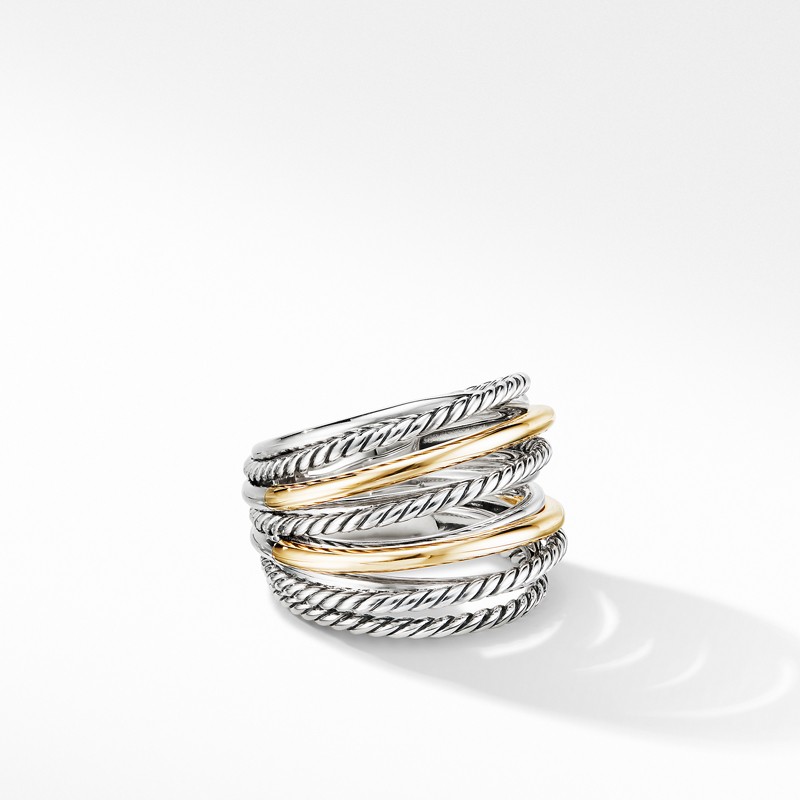 Crossover Wide Ring with 18K Yellow Gold