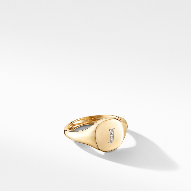 Mini DY Initial Pinky Ring in 18K Yellow Gold with Diamonds