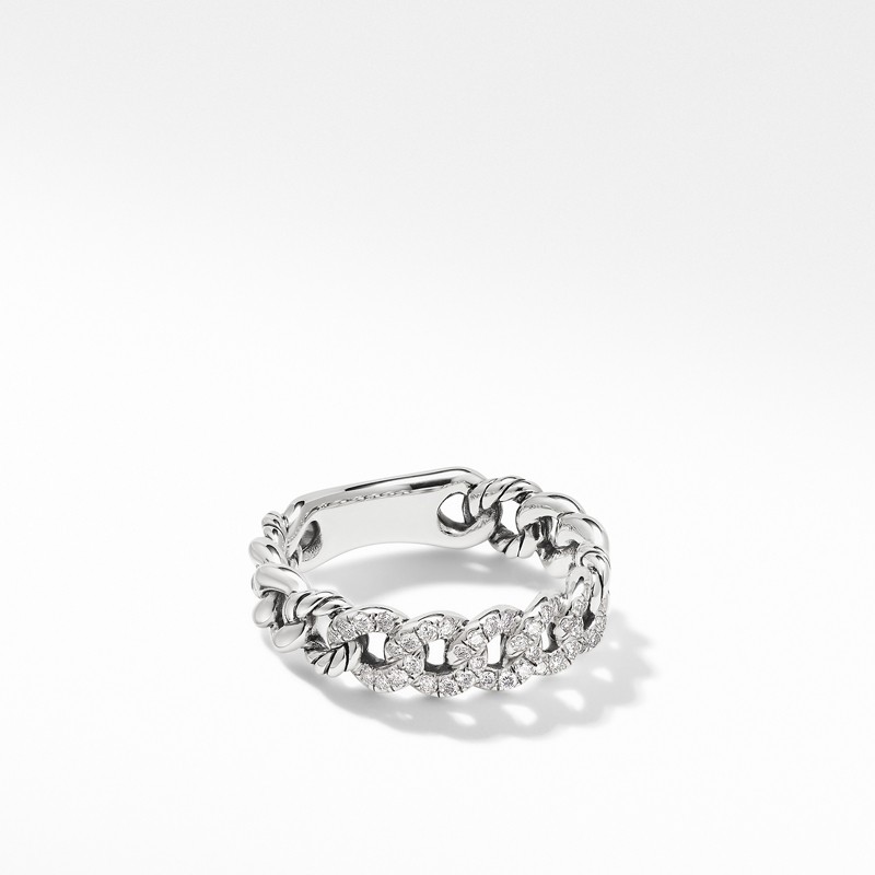 Belmont Curb Link Narrow Ring with Pavé Diamonds