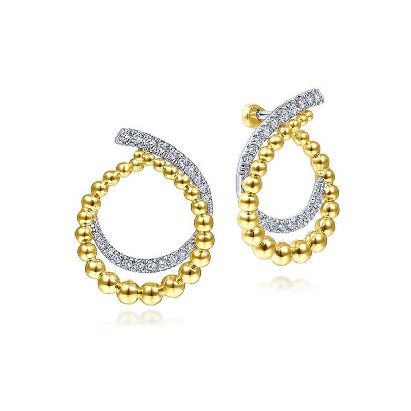 Yellow Gold Open Double Row Ball and Diamond Post Earrings