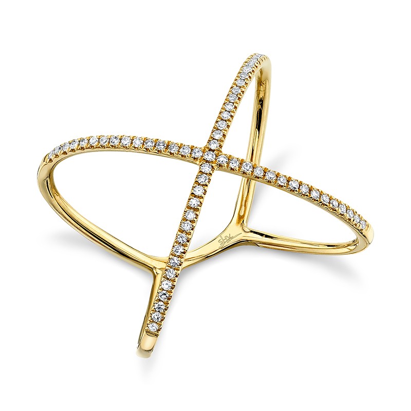 14k Yellow Gold Thin Diamond Crossover X Ring
