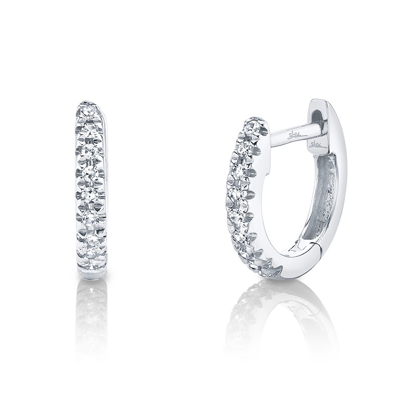 White Gold and Diamond Huggie Earrings