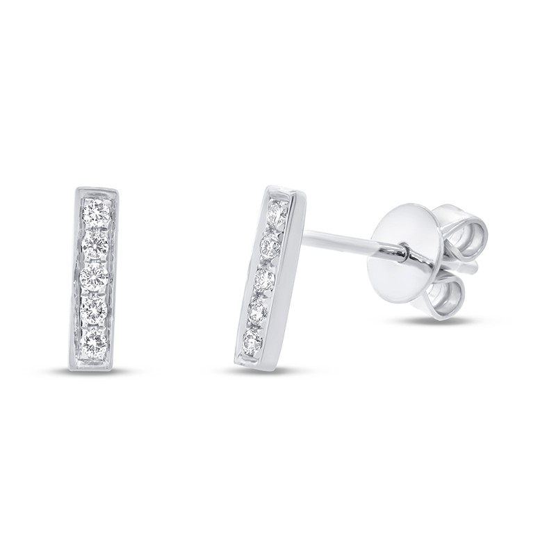 White Gold and Diamond Short Bar Earring 