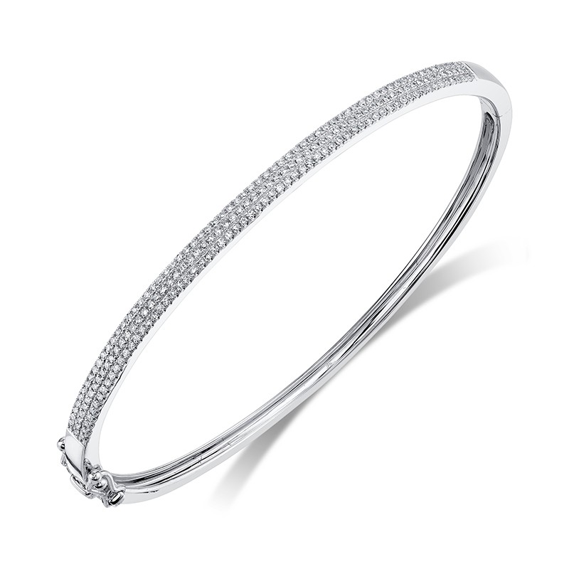 White Gold and Diamond 3 Row Diamond Bangle