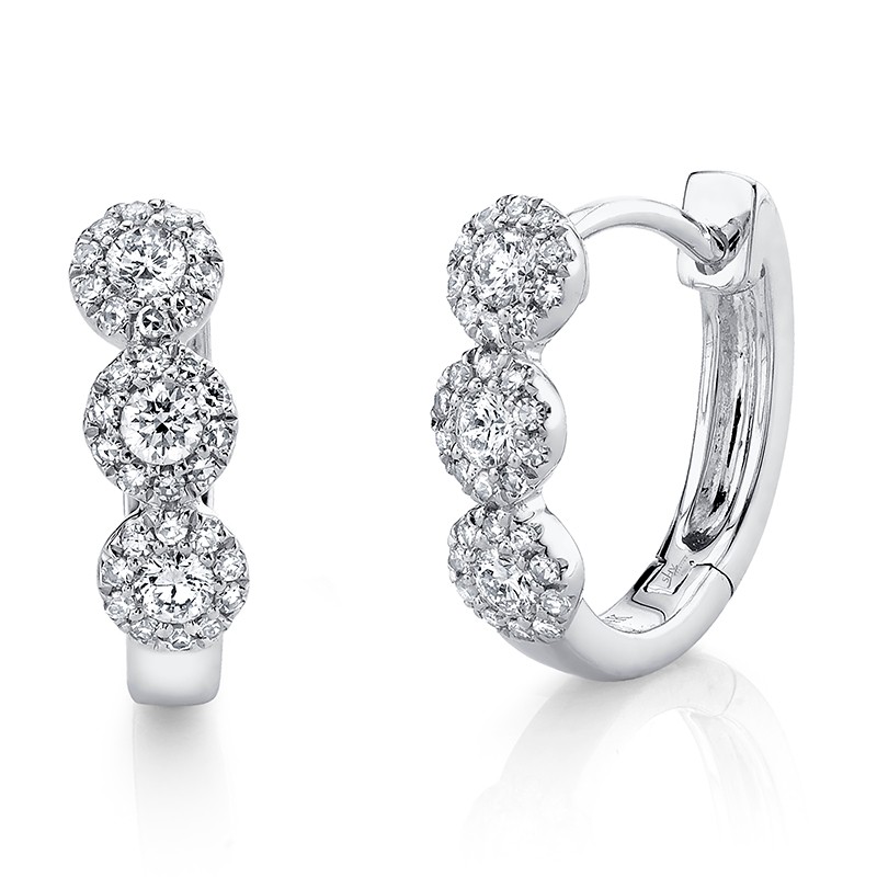 White Gold and Diamond 3 Circle Cluster Huggie