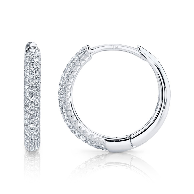 White Gold and Diamond 3 Row Round Huggie