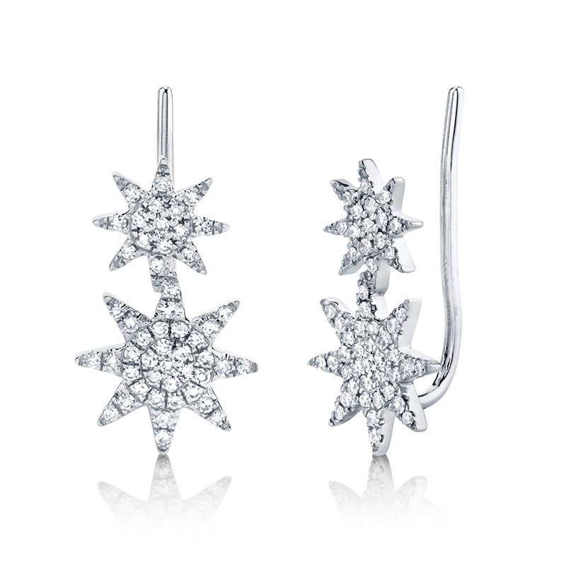 White Gold Diamond Star Ear Climbers
