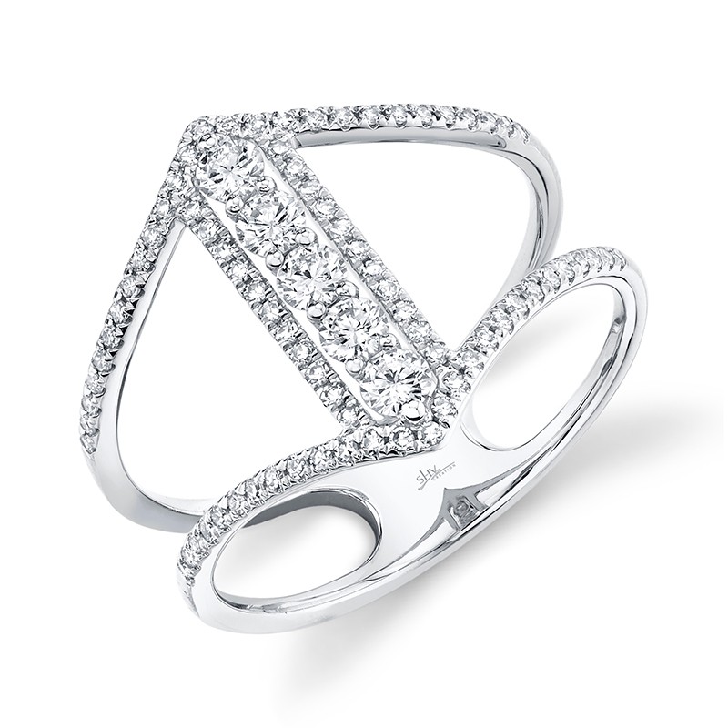 14k White Gold Diamond Chevron Rail Ring