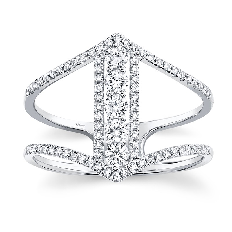 14k White Gold Diamond Chevron Rail Ring