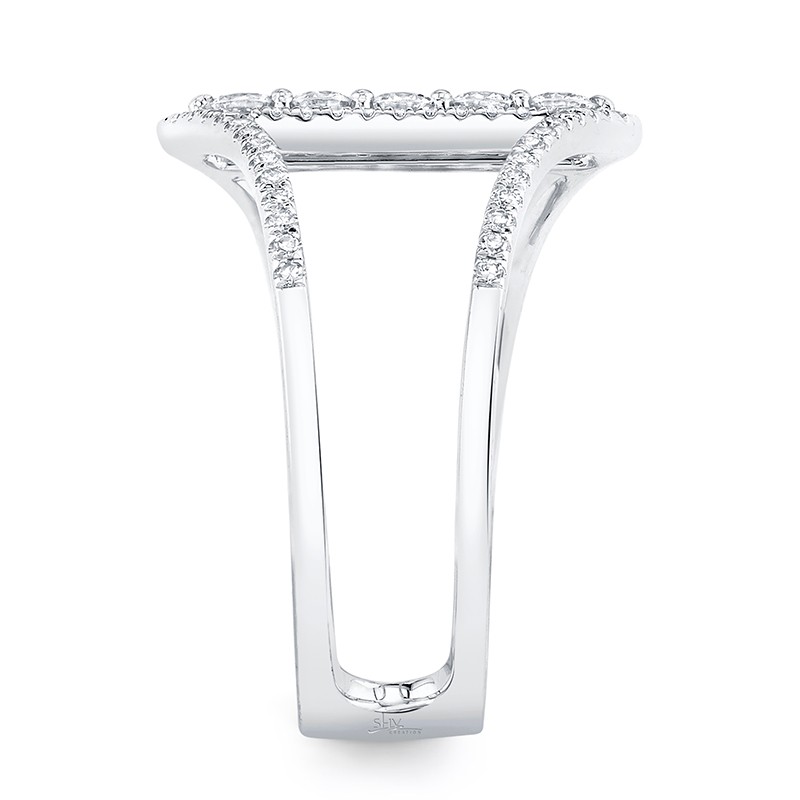 14k White Gold Diamond Chevron Rail Ring