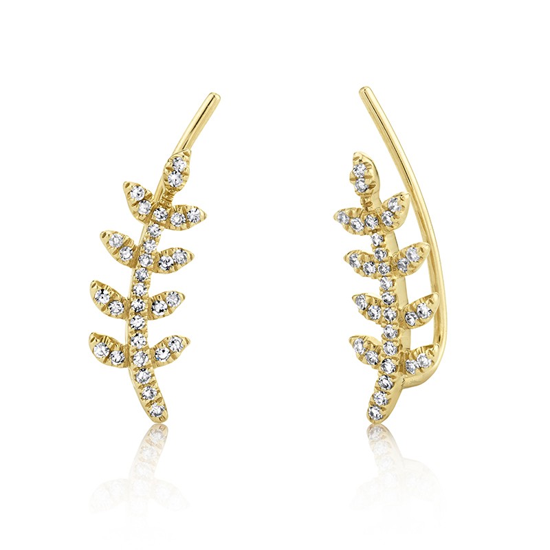 Yellow Gold and Diamond Leaf Ear Climber