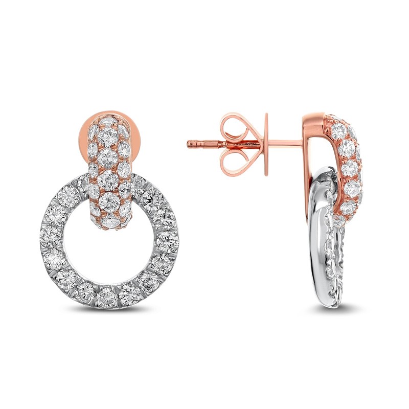 18k White and Rose Gold 13mm Diamond Doorknocker Earrings