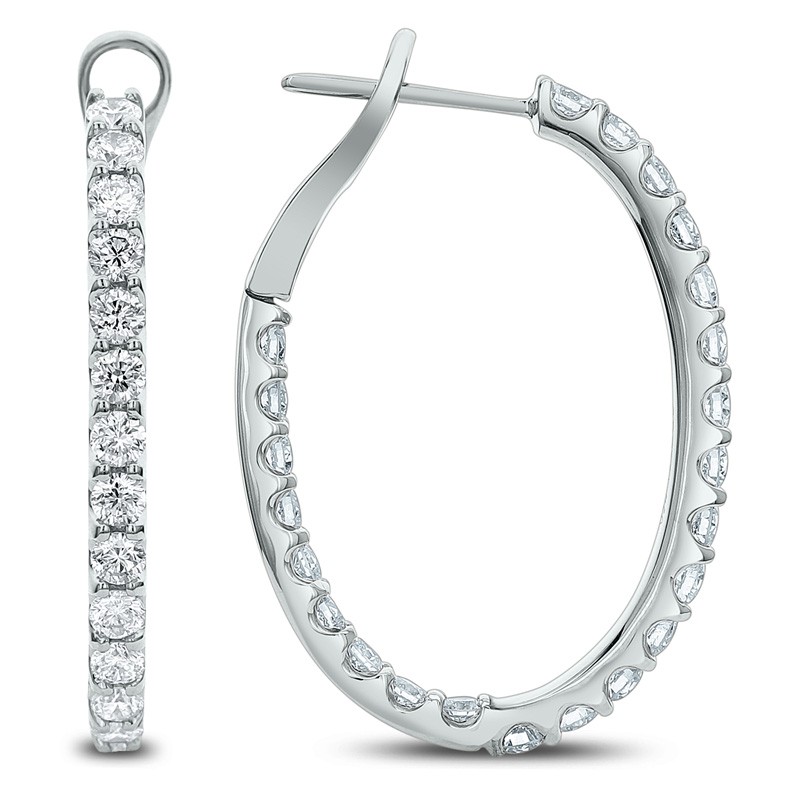 18k White Gold 30mm Diamond Oval Hoop Earrings