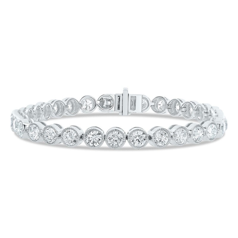 18k White Gold Round Bezel Diamond Tennis Link Bracelet