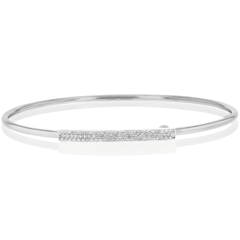 14k White Gold Wire Bangle Bracelet with Diamond Bar