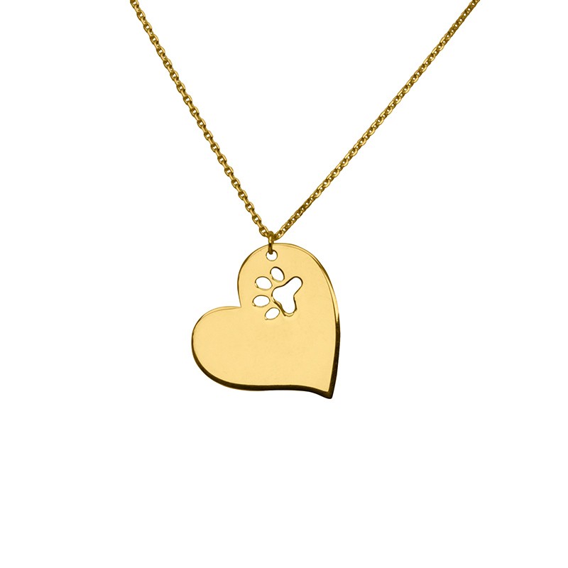Yellow Gold Large Heart with Animal Paw Necklace