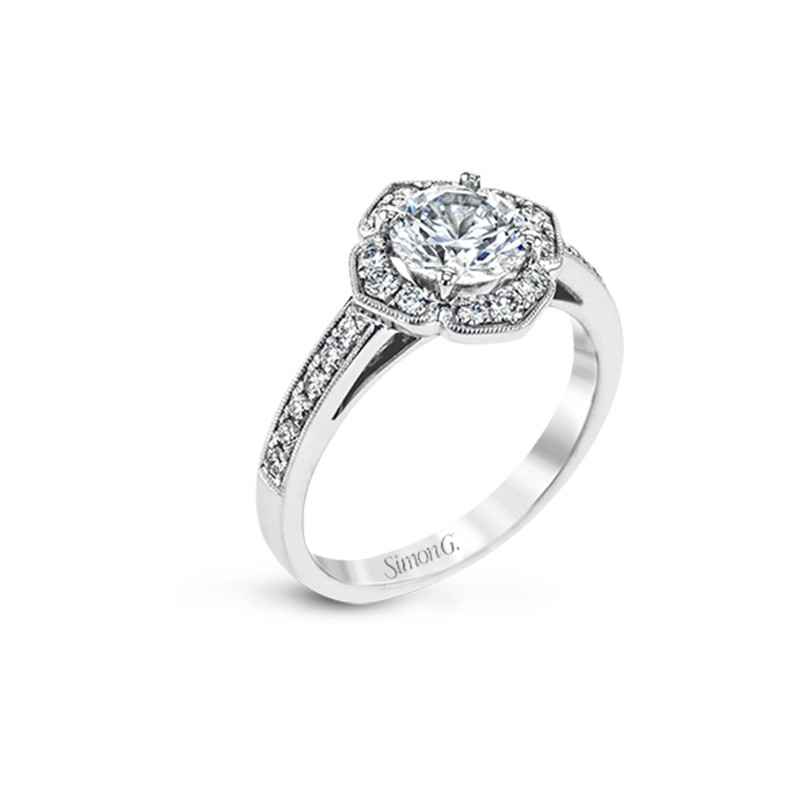 18k White Gold Flower Engagement Ring Mounting