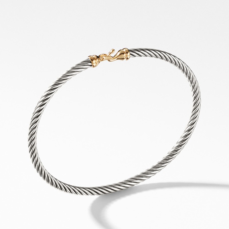Cable Collectibles Buckle Bangle Bracelet with 18K Gold, 3 mm