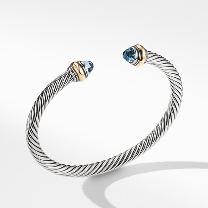 Cable Classic Bracelet with Blue Topaz and 14K Gold, 5mm