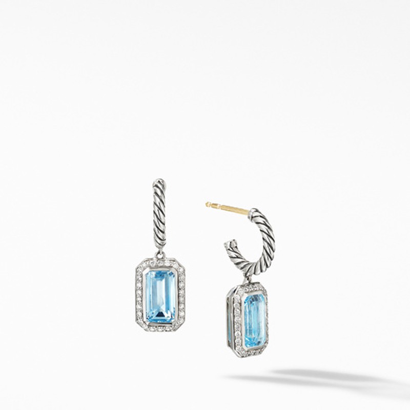 Novella Drop Earrings with Blue Topaz and Pavé Diamonds