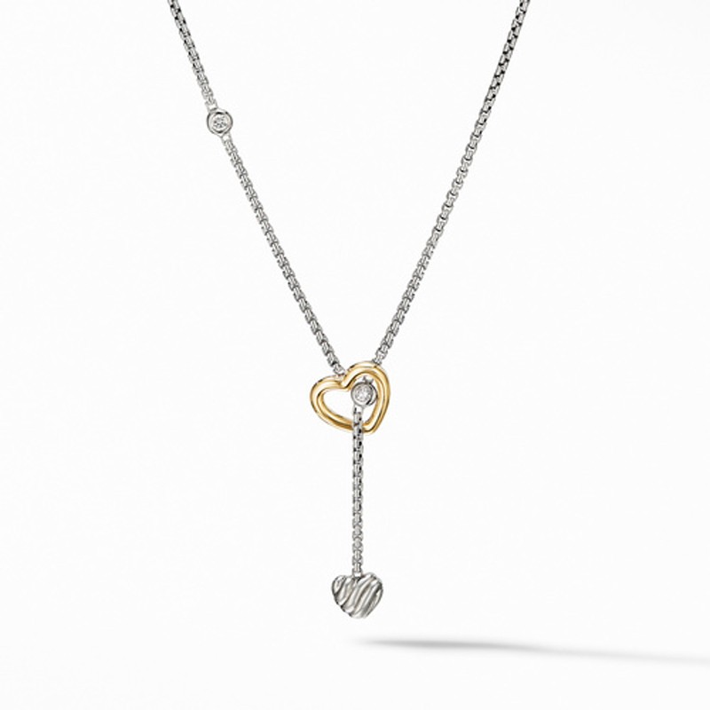 Cable Collectibles® Heart Y Necklace with 18K Yellow Gold and Pavé Diamonds
