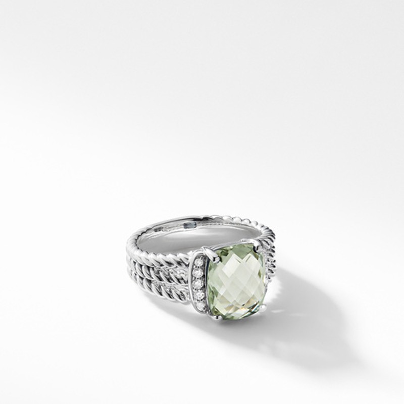 Petite Wheaton® Ring with Prasiolite and Diamonds