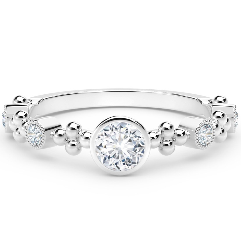 18k White Gold Tribute Alternating Diamond Bead Cluster Stack Ring