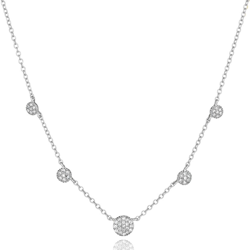14k White Gold Five Pave Diamond Disc Station Necklace