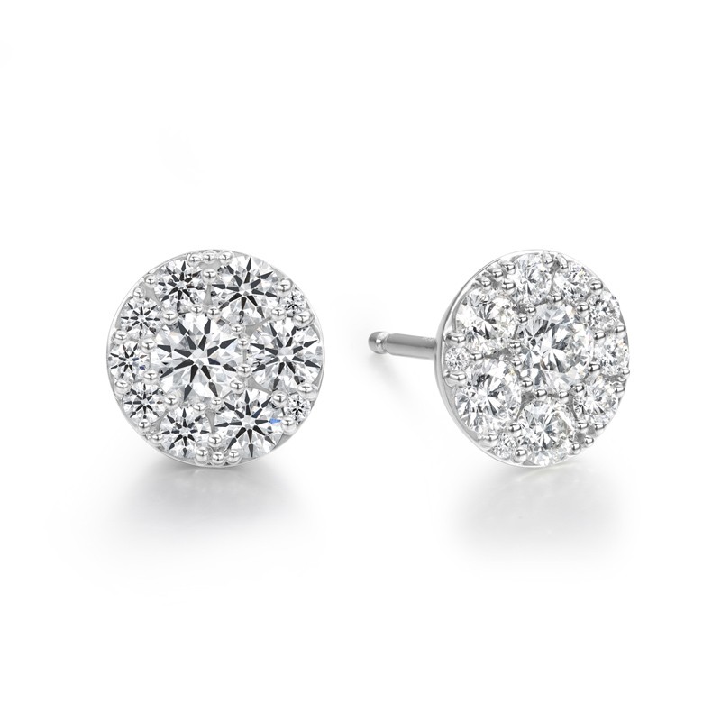 18k White Gold Modern Cluster Diamond Stud Earrings
