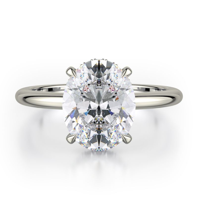 18k White Gold Oval Hidden Halo Diamond Engagement Mounting