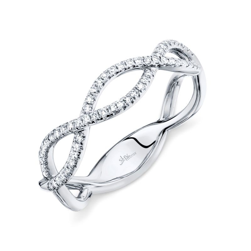 14k White Gold Open 2 Row Diamond Twist Ring
